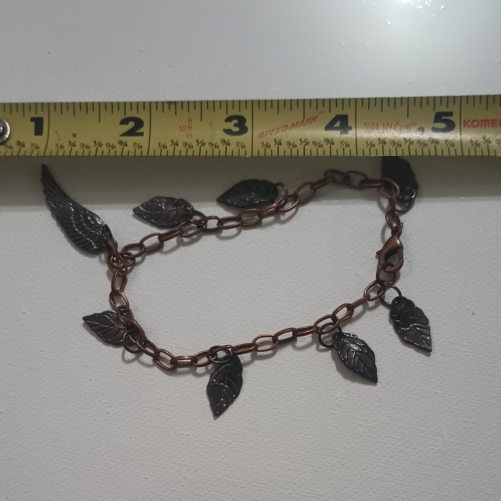 Copper LikeChain Leaf Charm Bracelet -with Angel Feather